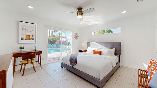 The Summit Palm Springs master bedroom with mountain view.